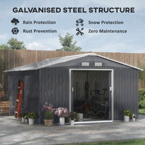 Metal Garden Shed,13x11ft Outdoor Storage
