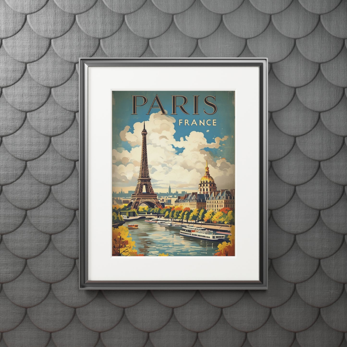 Paris Vintage Destination Print, Fine Art Decor, Passepartout Paper Frame, Travel Poster, French Wall Art, Eiffel Tower, vintage poster art