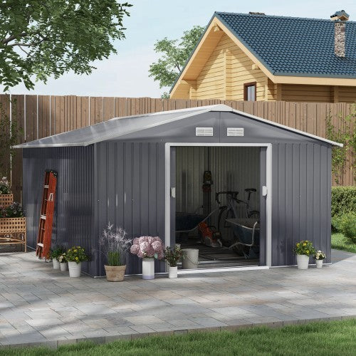 Metal Garden Shed,13x11ft Outdoor Storage