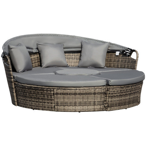 Round Daybed With Retractable Canopy, With Three Pillows, Dark Grey