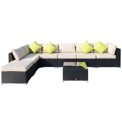 Rattan Garden Furniture Set With Glass Top Table, 8 Piece