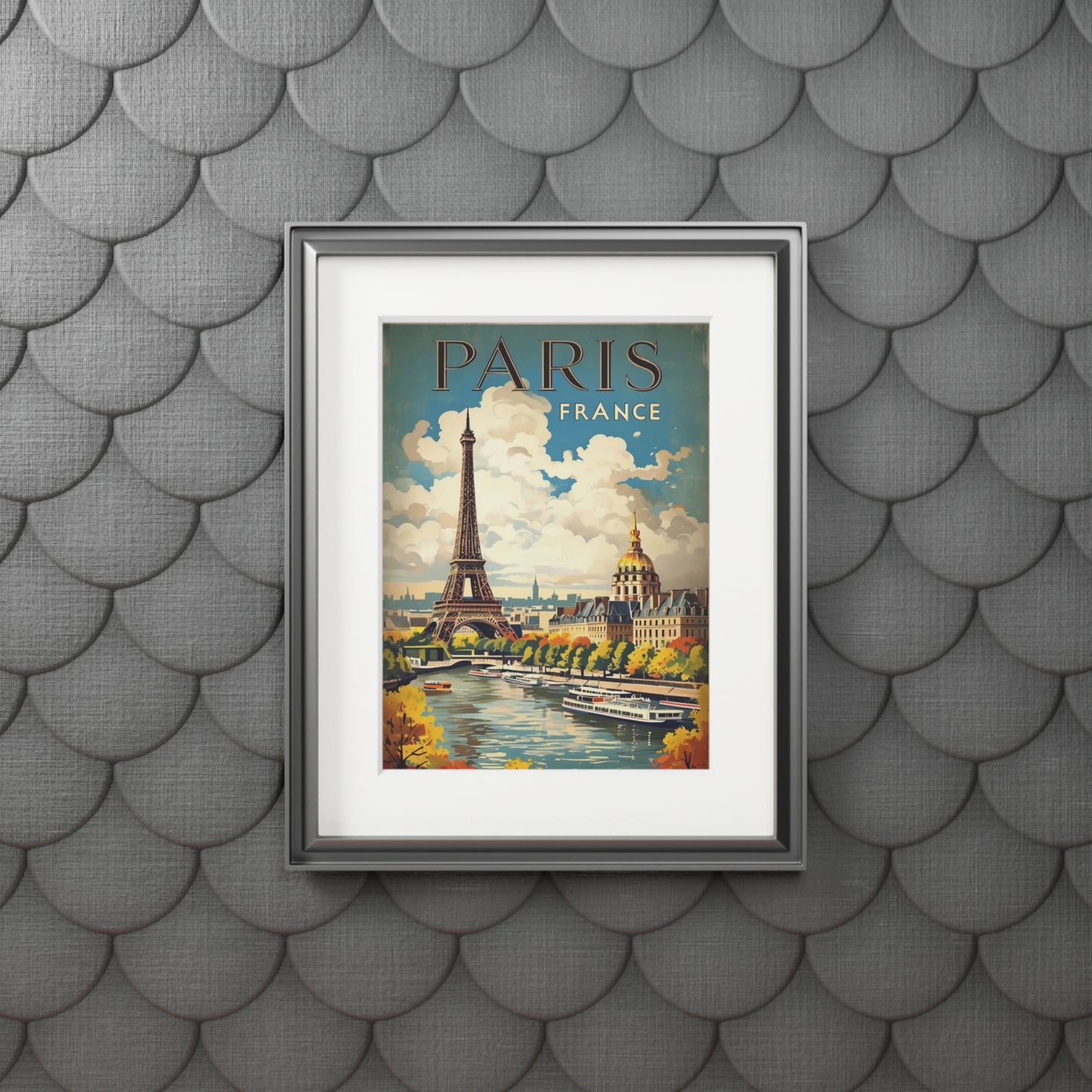 Paris Vintage Destination Print, Fine Art Decor, Passepartout Paper Frame, Travel Poster, French Wall Art, Eiffel Tower, vintage poster art