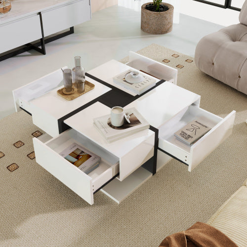 Coffee Table with 4 Drawers – Modern Storage Center Table