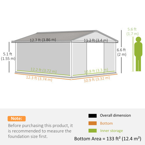 Metal Garden Shed,13x11ft Outdoor Storage