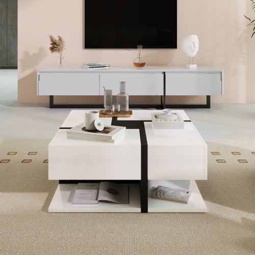 Coffee Table with 4 Drawers – Modern Storage Center Table