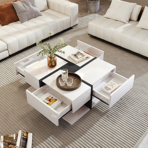 Coffee Table with 4 Drawers – Modern Storage Center Table