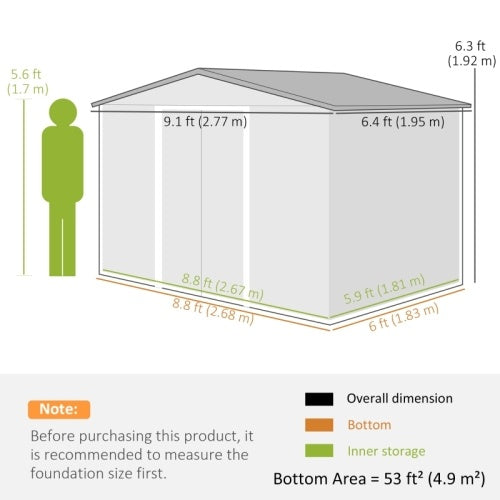 Metal Bicycle Shed, Outdoor Storage - 9x6ft