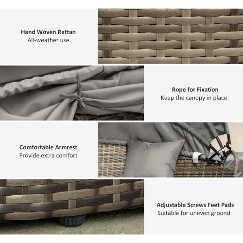 Round Daybed With Retractable Canopy, With Three Pillows, Dark Grey