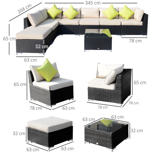Rattan Garden Furniture Set With Glass Top Table, 8 Piece