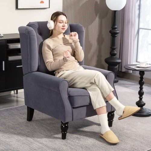 Retro Wingback Accent Chair – Upholstered Button Armchair