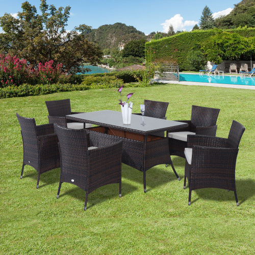 6 Seater Rattan Dining Set With Cushions