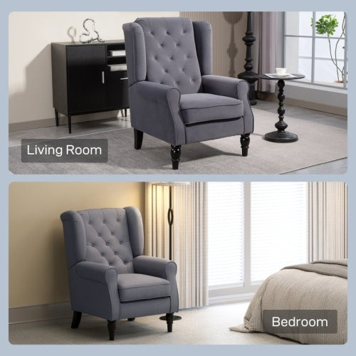 Retro Wingback Accent Chair – Upholstered Button Armchair
